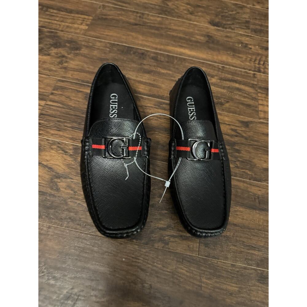 GUESS Men's Black Leather Loafer Square Toe Casual Shoes Size 8